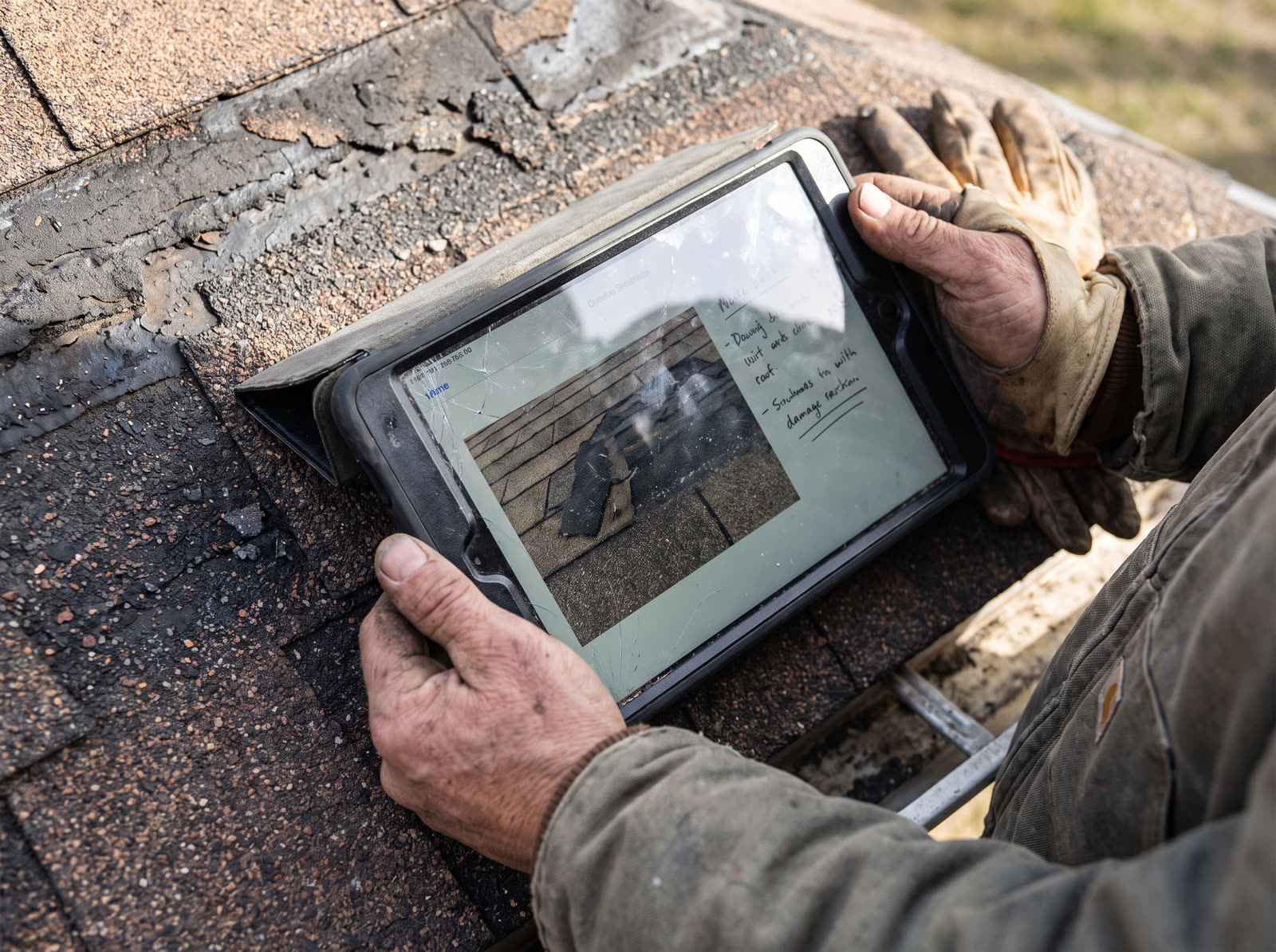 Reviewing an ad on a tablet at the job site